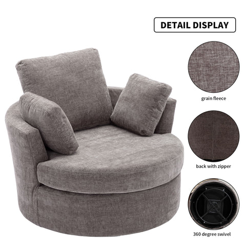 Oversize Round Swivel Chair Cozy Club 360 Degrees Swivel Sofa With 3 Pillows Chenille Fabric For Living Room