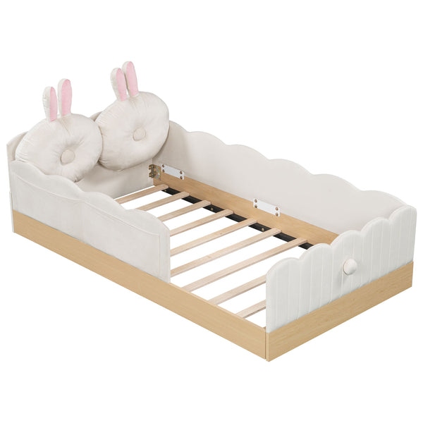 Platform Bed With Animal Pillows And Storage Bags