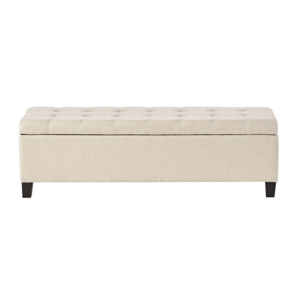 Storage Ottoman With Tufted Top And Pillow Soft Cushioning - Beige