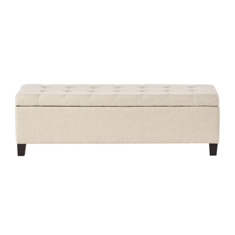 Storage Ottoman With Tufted Top And Pillow Soft Cushioning - Beige