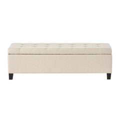 Storage Ottoman With Tufted Top And Pillow Soft Cushioning - Beige