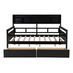 Daybed, Wood Slat Support, With Bedside Shelves And Two Drawers