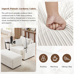 Modern Style Single Sofa Sofa Couch With Storage Space, A Movable Ottoman, 2 USB Ports, 2 Cup Holders, A Phone Holder For Living Room