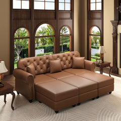 Upholstered Sofa With Nailhead Trim, Rolled Armrests With Ottoman
