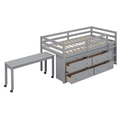 Loft Bed With Retractable Writing Desk And 4 Drawers, With Lateral Portable Desk And Shelves