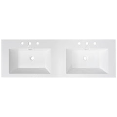 Vanity Top With Undermount Rectangular Double Sinks, Faucet Holes - White