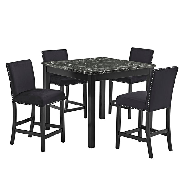 5 Piece Counter Height Dining Set With Table, Tufted Nail Head Chairs - Black