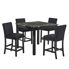 5 Piece Counter Height Dining Set With Table, Tufted Nail Head Chairs - Black