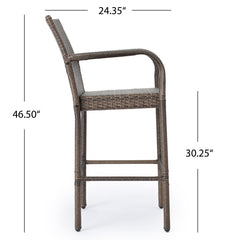 Outdoor Wicker Barstools With Rattan And Iron Frame