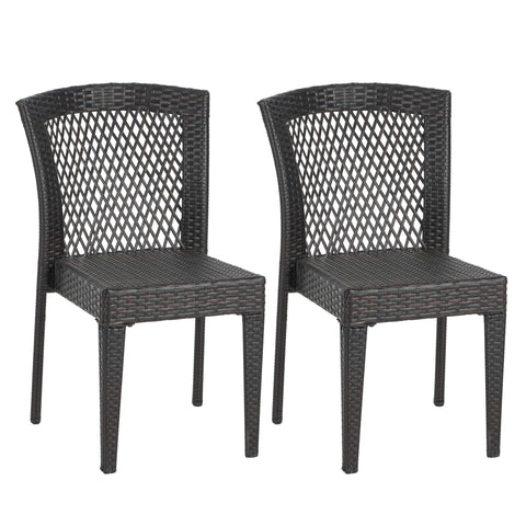 Outdoor Dining Chairs, Stackable Chairs With UV Resistant Frame (Set of 2) - Brown Multi