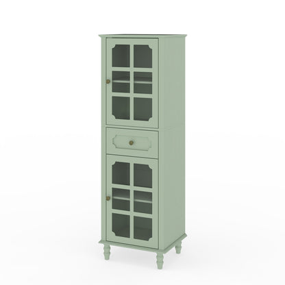 Storage Cabinet, Freestanding Curio Cabinet With Grid Doors & Drawer, Pantry Display Cabinet For Kitchen