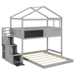 House Style Bunk Bed With Storage Staircase And Blackboard
