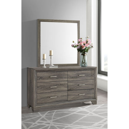 Funston - 6 Drawer Dresser With Mirror - Brown Oak