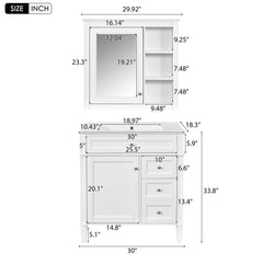 Bathroom Vanity With Top Sink, 2 Doors And 3 Drawers, Freestanding Set With Mirror Cabinet
