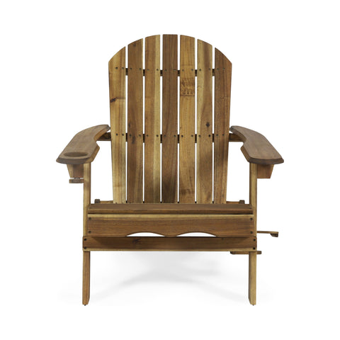 Outdoor Adirondack Chair With Slat Back And Cup Holder - Natural
