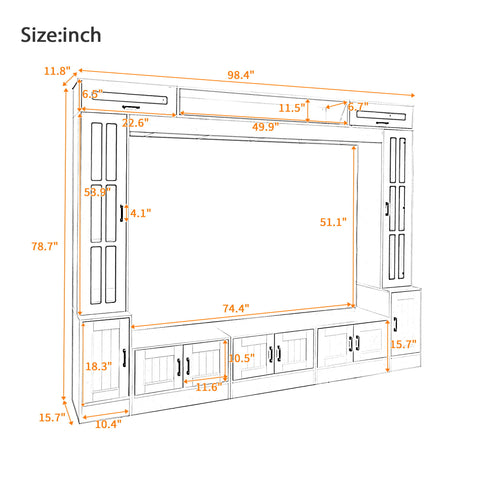 Wall Unit Entertainment Center With Bookshelves For TVs Up To 80"