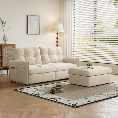 Sleeper Sofa, Expandable Sectional With Ottoman For Living Room