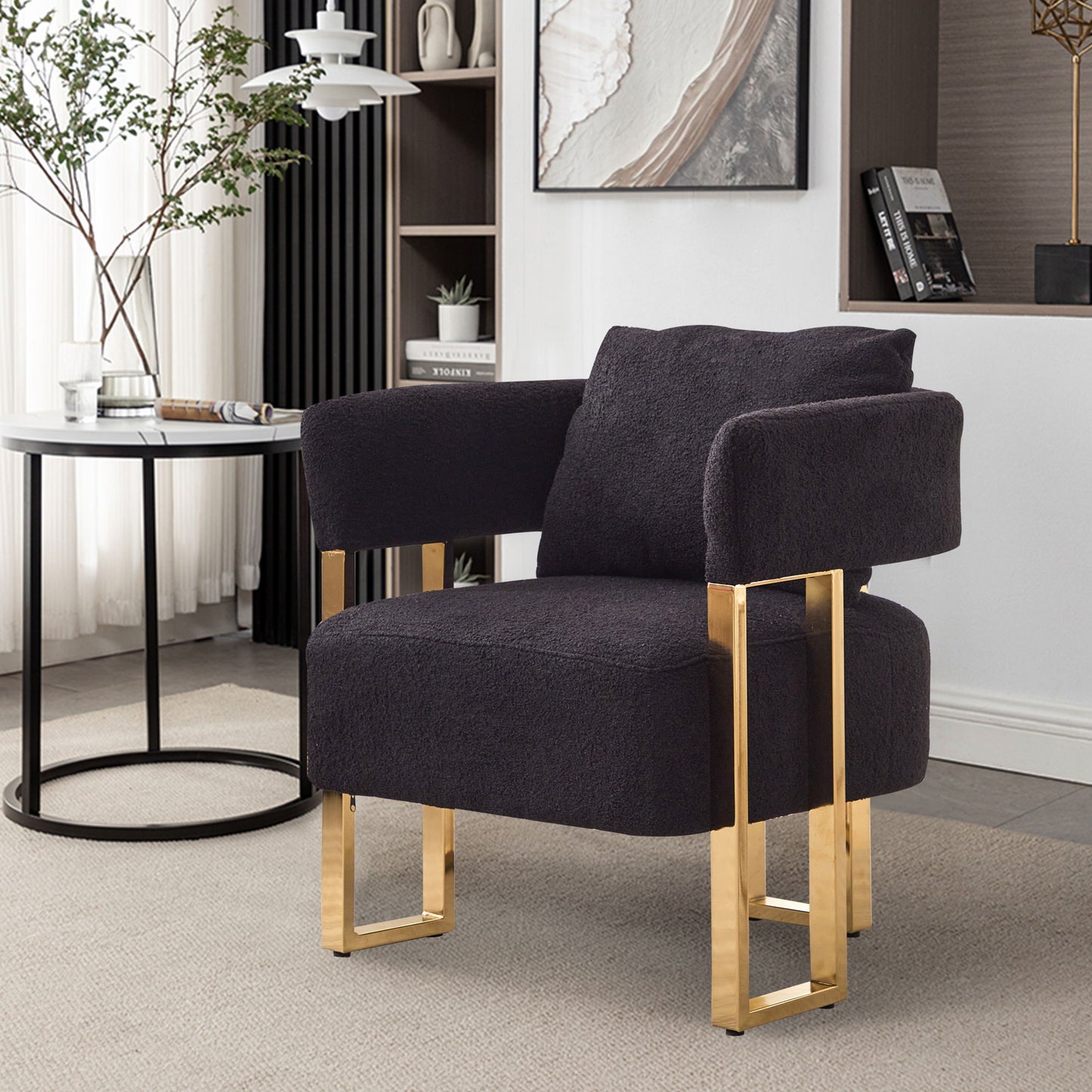 Modern Decorative Chair Teddy Fleece Upholstered And Metal Foot