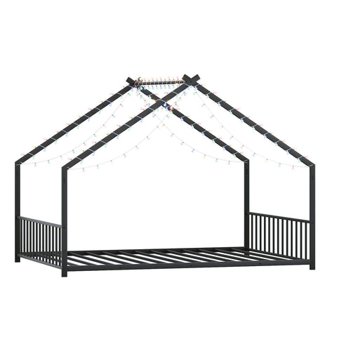 Full Size Rooftop Bed Frame LED Lights For Kids - Black