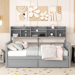 Daybed, Slat Support, With Bedside Shelves And 2 Drawers