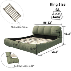 Luxury Upholstered Platform Bed With Oversized Padded Backrest And Solid Wood Frame