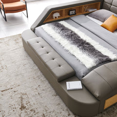 Multifunctional Upholstered Storage Bed Frame, Massage Chaise Lounge On Left