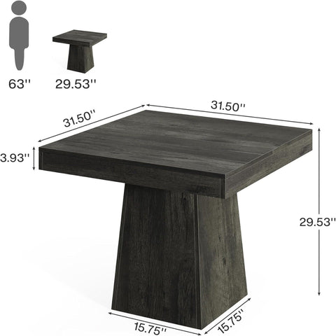 Square Dining Table For 4 With Thick Grain Top And Sturdy Pedestal Base - Gray