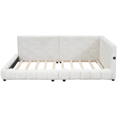 Upholstered Full Size Platform Bed With LED Belt And USB Ports - White