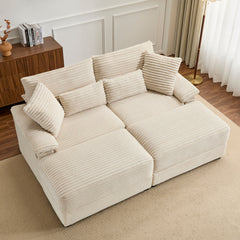 Double Chaise Lounge Set With Reversible Storage Ottomans, USB Port