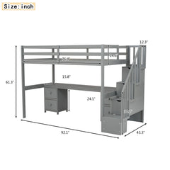 Loft Bed Frame With Built In Desk And Double Storage Drawers