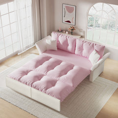 Queen Pull Out Sofa Bed, 3 In 1 Convertible Sleeper Tufted With 2 Soft Pillows