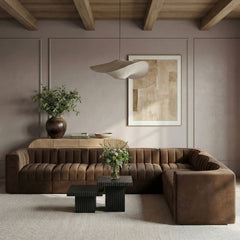 Rummi - Velvet Performance Fabric Upholstered 7 Piece Modular Sectional (With 3 Corner Chairs)