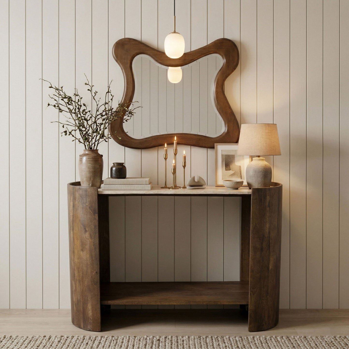 Solstice - Travertine And Mango Wood Table