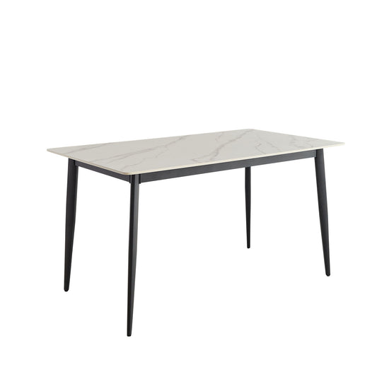 Mid Century Modern Dining Table Round White Sintered Stone Top Heavy Duty Metal Legs Waterproof Surface For Kitchen Dining Room Or Office Furniture - White / Black