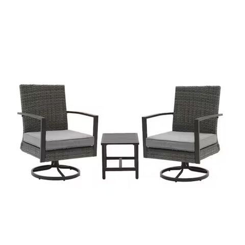 3 Piece Patio Furniture, Swivel Rocker Bistro Set With Side Table & Cushions For Porch - Gray