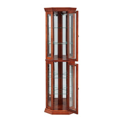 Corner Curio Cabinet With Lights, Adjustable Tempered Glass Shelves, Mirrored Back, Display Cabinet (E26 Light Bulb Not Included)