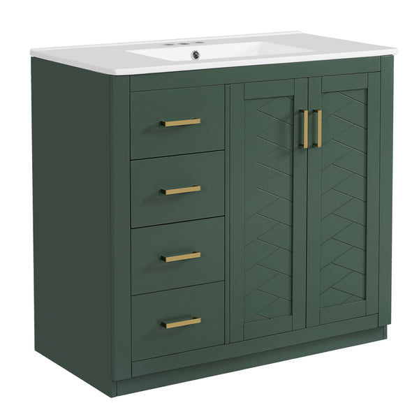Bathroom Vanity With Sink, Storage Cabinet, Freestanding Set With 3 Drawers & Soft Closing Doors - Green