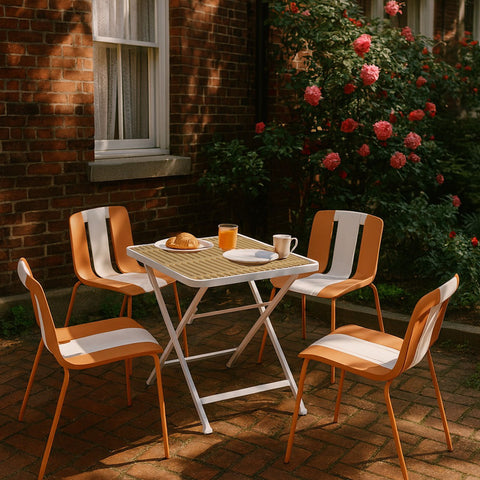 4 Piece Set Of Modern Striped Single Chairs With Folding Square Table
