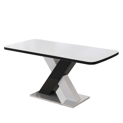 Rectangle Dining Table, Stretchable, Table Top With X Shape And Legs And Base - White / Black