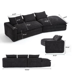 Modern Minimalist Modular Sectional Sofa With Deep Seats And Right Facing Chaise
