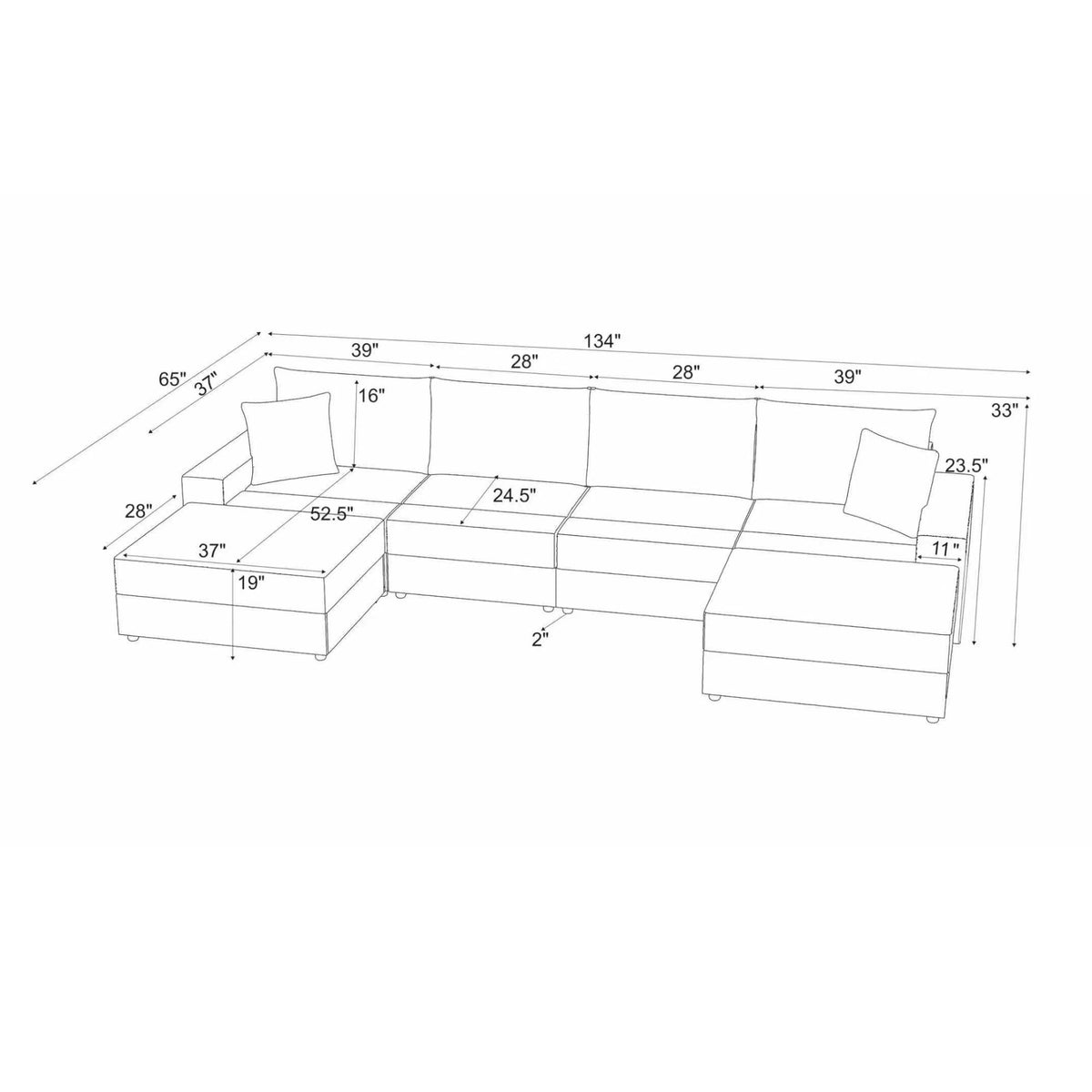 Sectional Sofa With 2 Ottomans And Toss Pillows