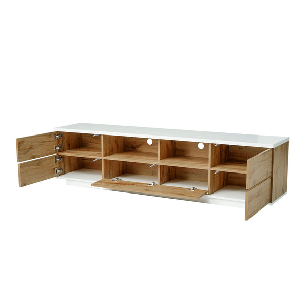 TV Stand, Entertainment Center With Deep Drawers, Cable Management & Soft Closing Hinges