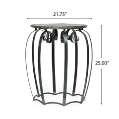 Modern Industrial End Table With Mango Wood Top And Iron Frame - Gray