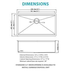 Gold Stainless Steel Undermount Kitchen Sink With Workstation 33 X 19 X 10 Inch, 16 Gauge Deep Bowl