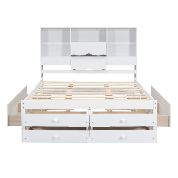 Platform Bed With Storage Headboard And 8 Drawers