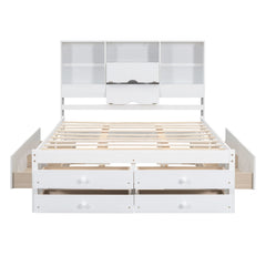 Platform Bed With Storage Headboard And 8 Drawers
