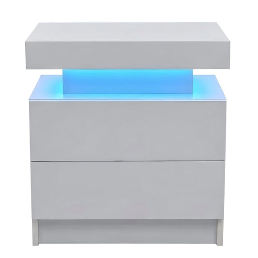Modern LED Bedside Table Cabinet With Adjustable Lights And 2 Drawers - White