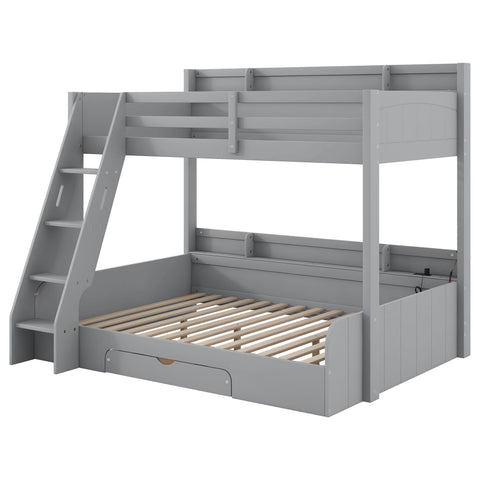 Bunk Bed With Storage Shelves, LED Lighting, Charging Station And Drawer