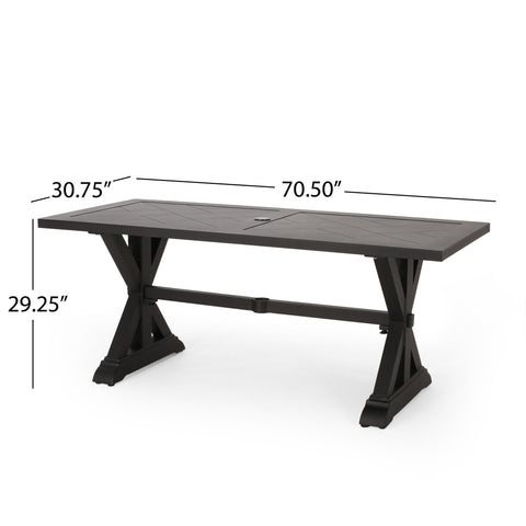 Modern Outdoor Dining Table With X Shaped Legs, Umbrella Hole