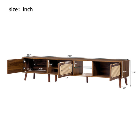 78" TV Stand With Ample Storage And Open Shelving - Walnut